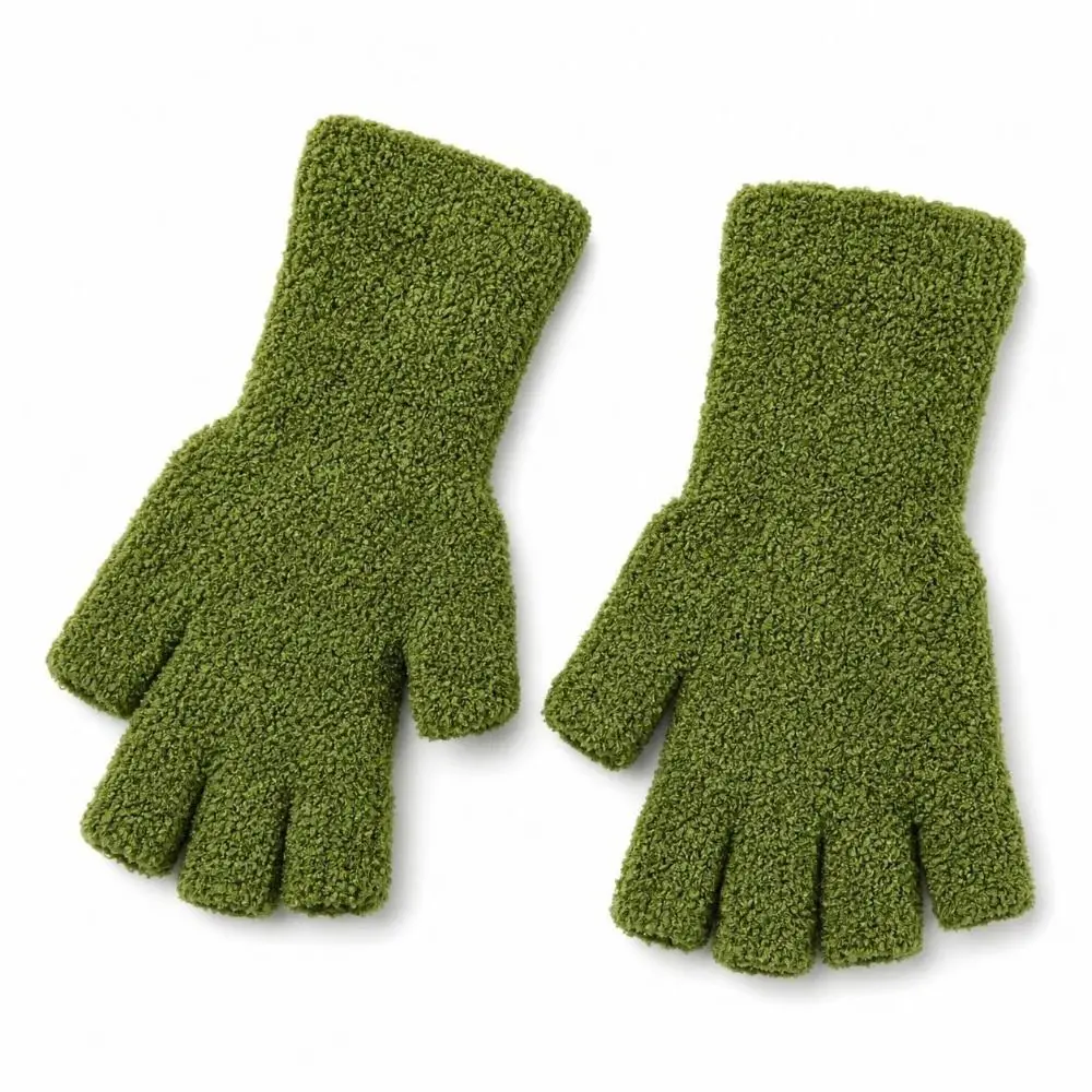 Solid Color Fingerless Gloves Coral Fleece Finger Openings Half Finger Mittens Thicken Touchscreen Gloves for men and women
