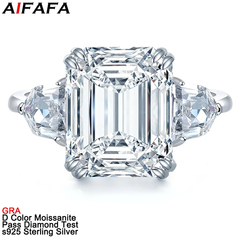 

8 Carat Emerald Cut Moissanite Diamond Rings Stunning 100% s925 Sterling Silver 10*12mm Rectangle Moissanite Ring Fine Jewellery