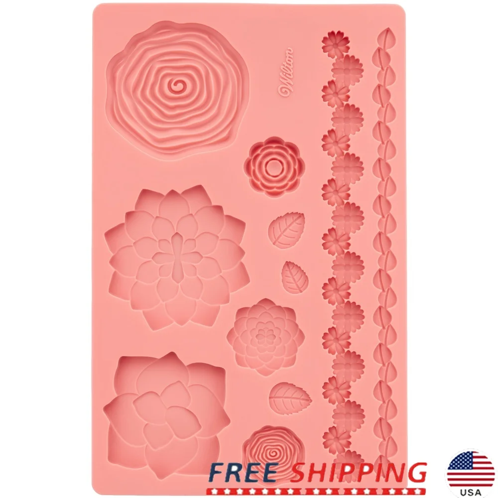 

Flower Leaf Fondant Silicone Mold 11-Cavity Non-Stick Gum Paste Baking Tool Dishwasher Safe Easy Clean Floral Shapes