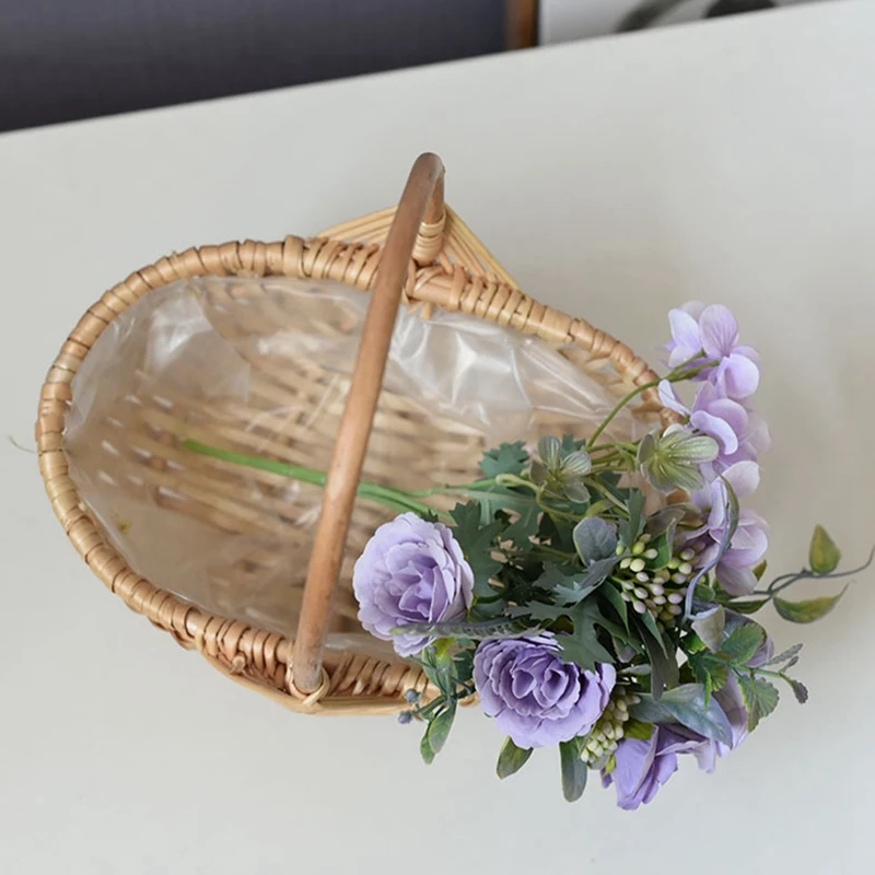 Flower Basket Shopping Basket Rattan Woven Basket Handmade Pastoral Style Portable Gift Woven Basket