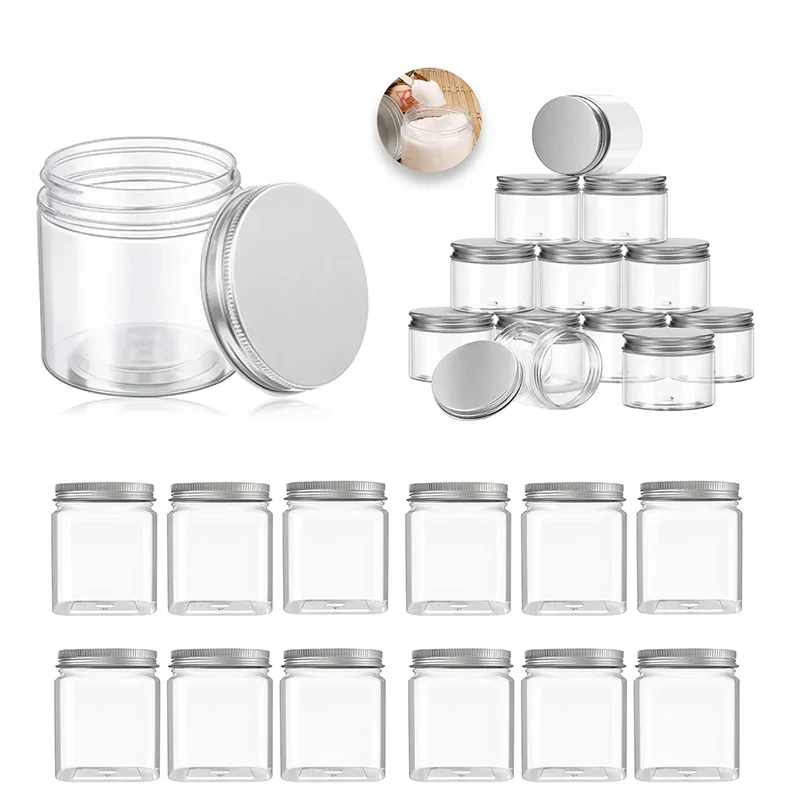 Frascos cosméticos transparentes de plástico PET vacíos, 5 uds., 20g-150g, con tapas de aluminio, almacenamiento de maquillaje, crema facial, botellas rellenables, macetas de muestra