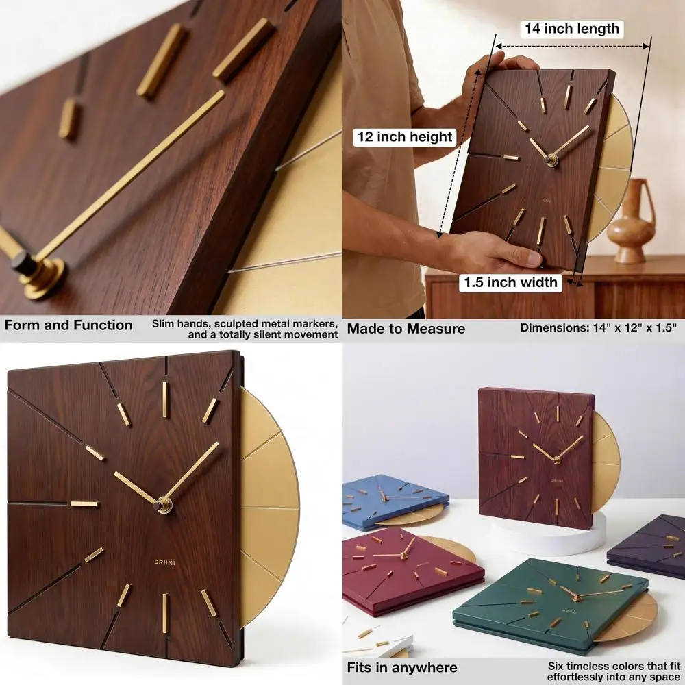 

Современные квадратные деревянные настенные часы с золотой отделкой - стильный элемент декора для дома