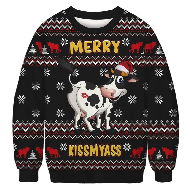 Funny Cow 3D Printed Men Ugly Christmas Sweaters Unisex Holiday Party Dress Up Xmas Sweatshirts Women Clothes MS42025