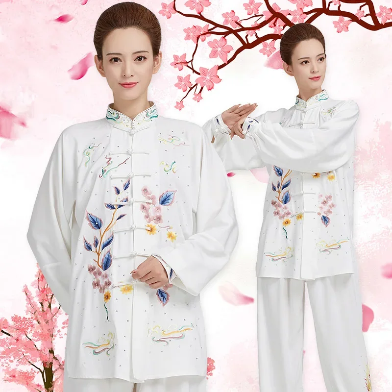 

Women Tai Chi Clothes Embroidery Paste Drill Wushu Clothing Martial Art Uniform Kung Fu Dress Long Sleeve 2022 New Style