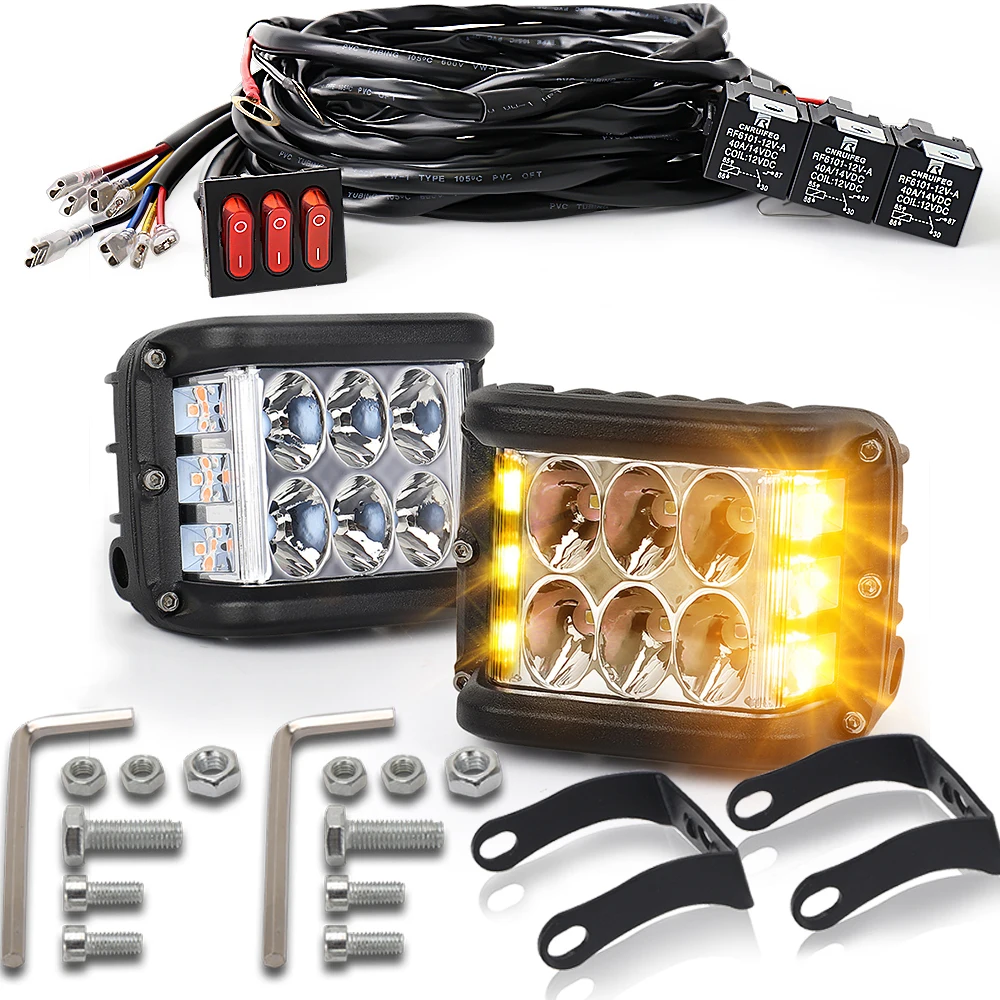 

Wiring Harness Kit Side Shooter Light Pods LED Work Lights 1 Set Off Road Fog Driving Bumper Lamp for ATV UTV Trucks Cars