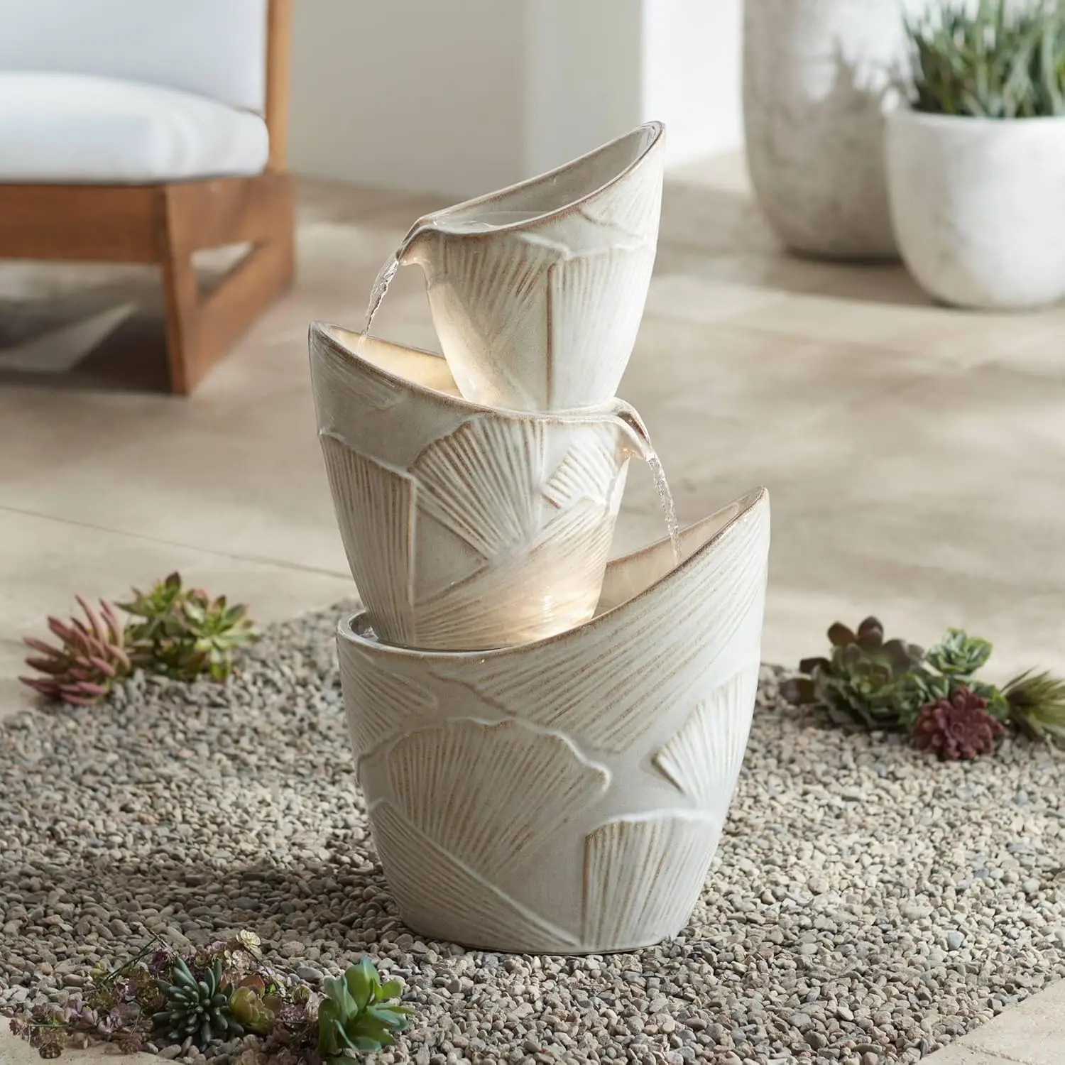 

30in Faux Stone Floor Fountain LED Waterfall Indoor Outdoor Garden Patio Yard Backyard Decor, Customized