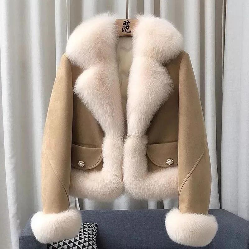 

2025 Womens New Luxury Faux Fox Fur Short Cotton Padded Coat New Top Casual Outwear Faux Suede Long Sleeve Winter Fashion Jacket