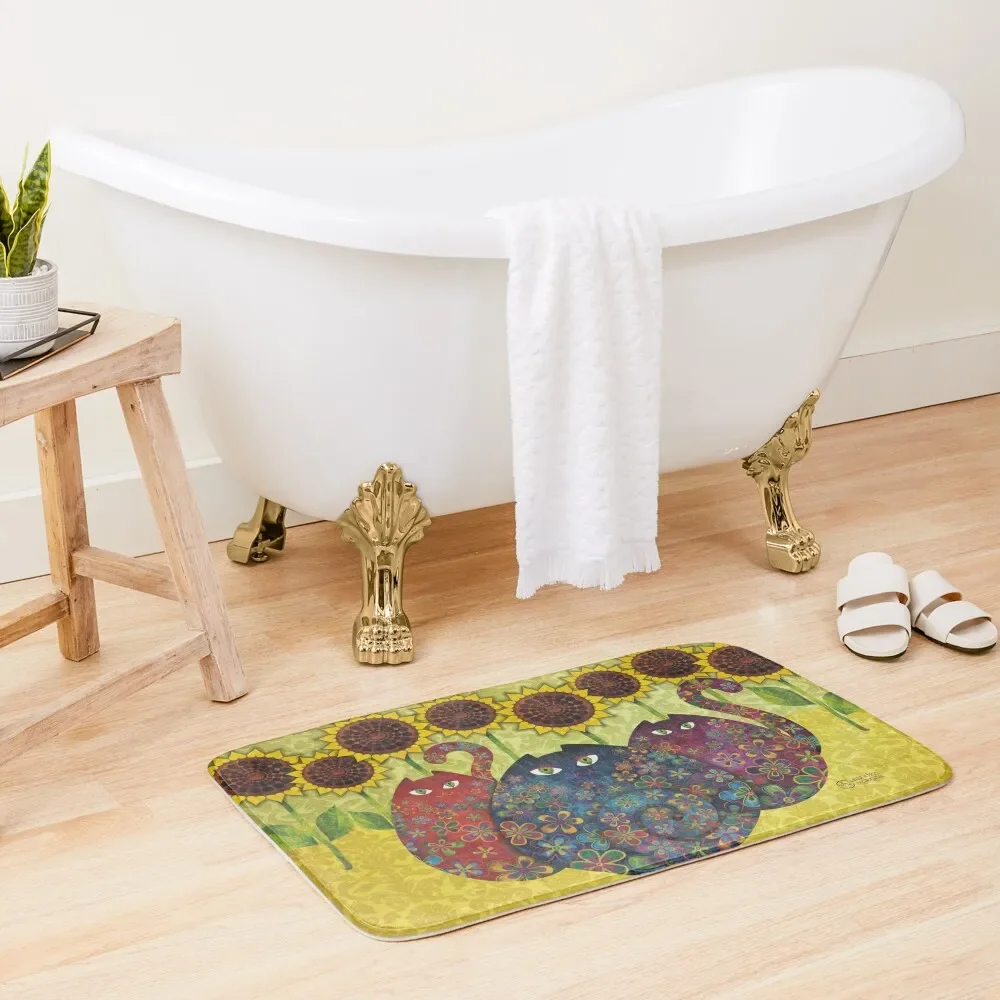 

Cats With Sunflowers Bath Mat For Hallway On The Floor Non-Slip And Washable Kitchen Bathroom Accessory Mat