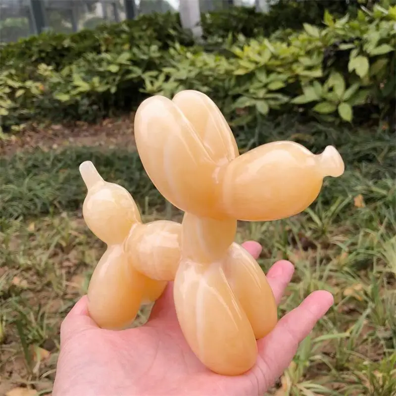 Natural  Orange Calcite Balloon Dog Carving Handicraft Ornaments Gift Energy Stone Home Decoration Gift 1pcs