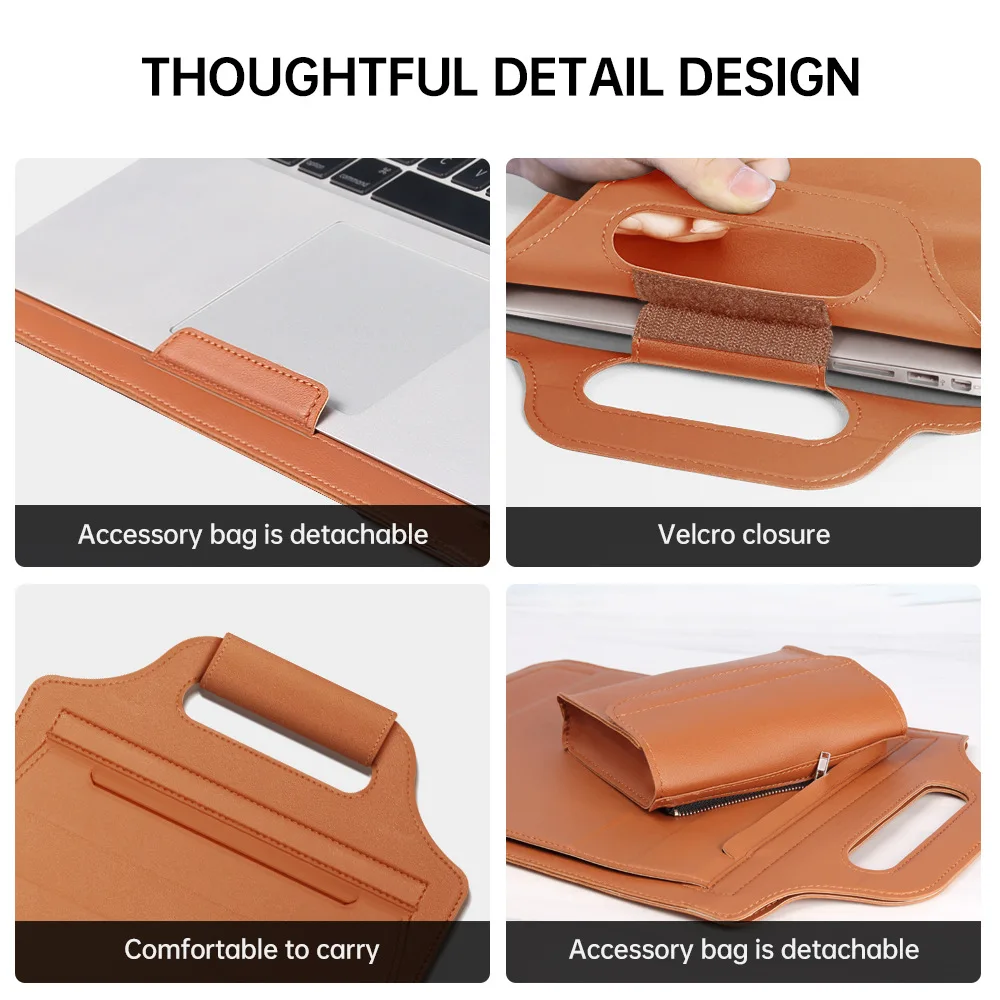 Funda de cuero PU para portátil, funda desmontable con soporte para teléfono, para MacBook Pro Air 16, 15,4, 13,3, 12, 11