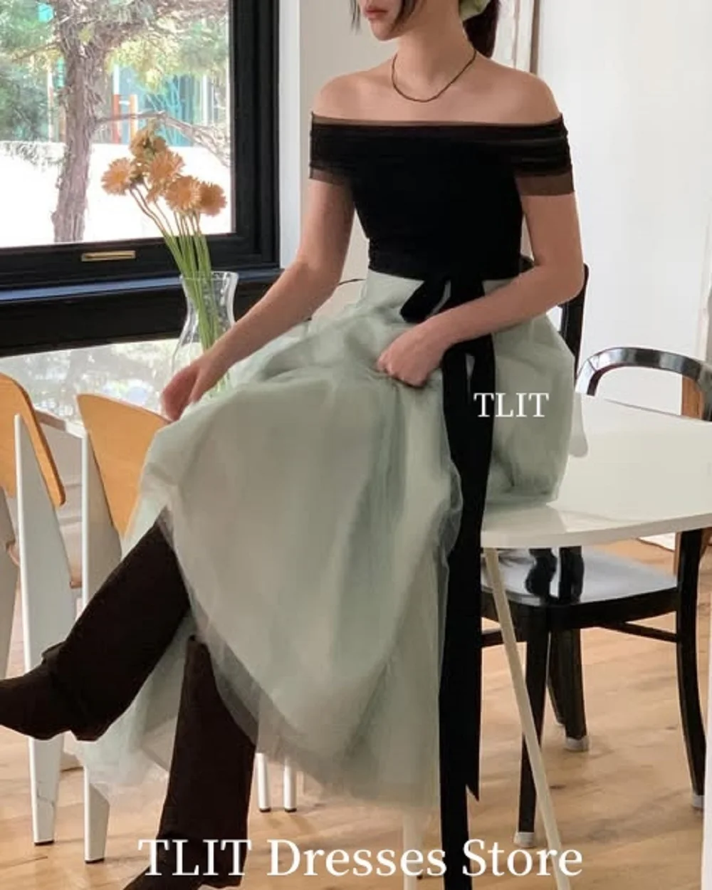 فساتين سهرة كورية بسيطة باللونين الأسود والأخضر من TLIT لحفلات الزفاف بدون حمالات بطول الأرض للحفلات الراقصة والمناسبات الرسمية حسب الطلب
