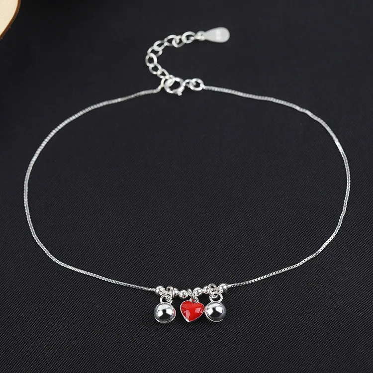 

Simple Designer Fashion Women Romantic Heart Shape Ankle Bracelet Real 925 Sterling Silver Female Anklet