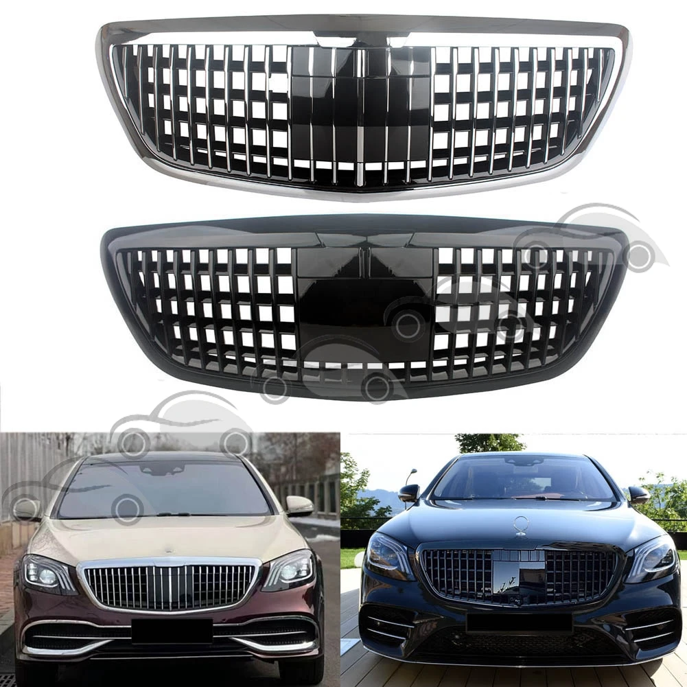 Front Bumper Racing Grill Billet Grille Cover For Mercedes-Benz W222 S-Class 2014-2020 Maybach Style S600 S550 S500 S450 S350