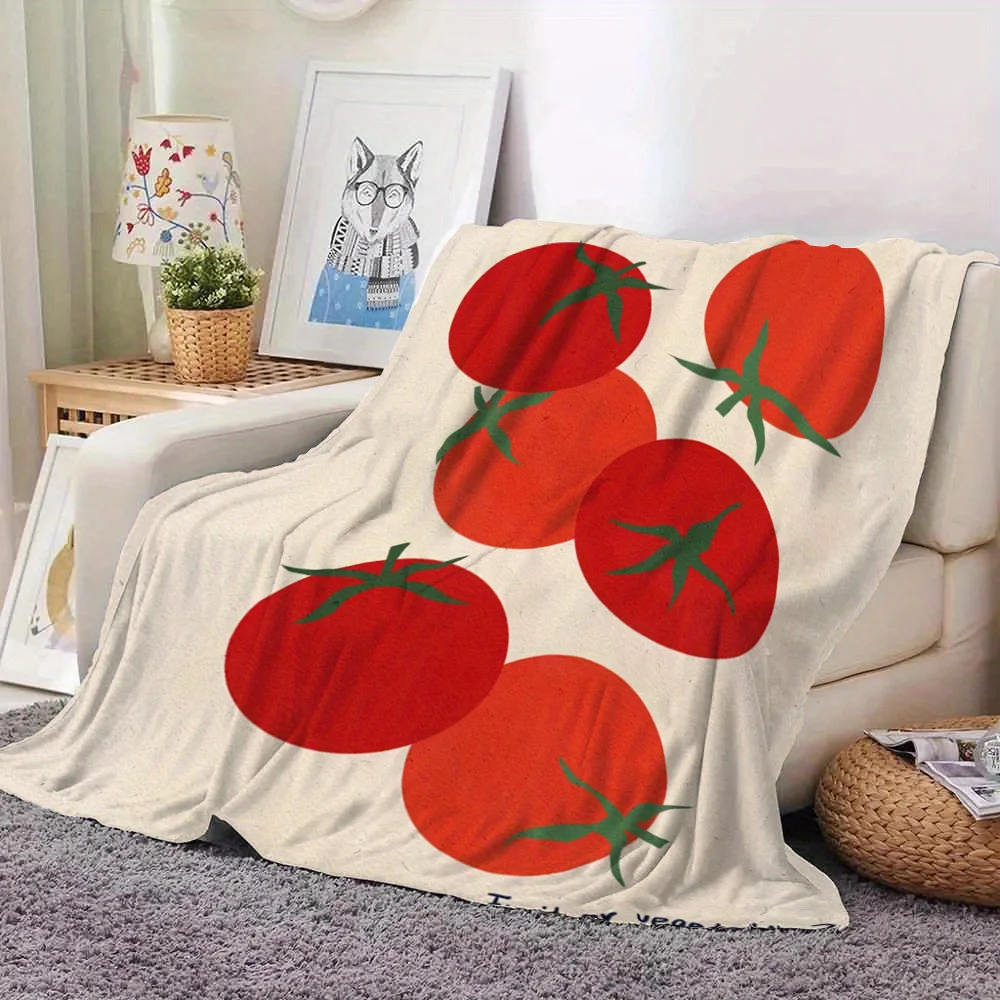 1 Stück Sofa-Überwurfdecke, lustiges Tomaten-Design, weicher beiger Hintergrund mit roten Tomaten für Wohnzimmer, Küche, Wohnheim