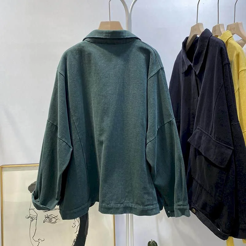 Jackets for Women Clothes Korean Fashion Loose Oversized Polo-neck Solid Cardigans Long Sleeved Workwear Autumn Coats Women Tops