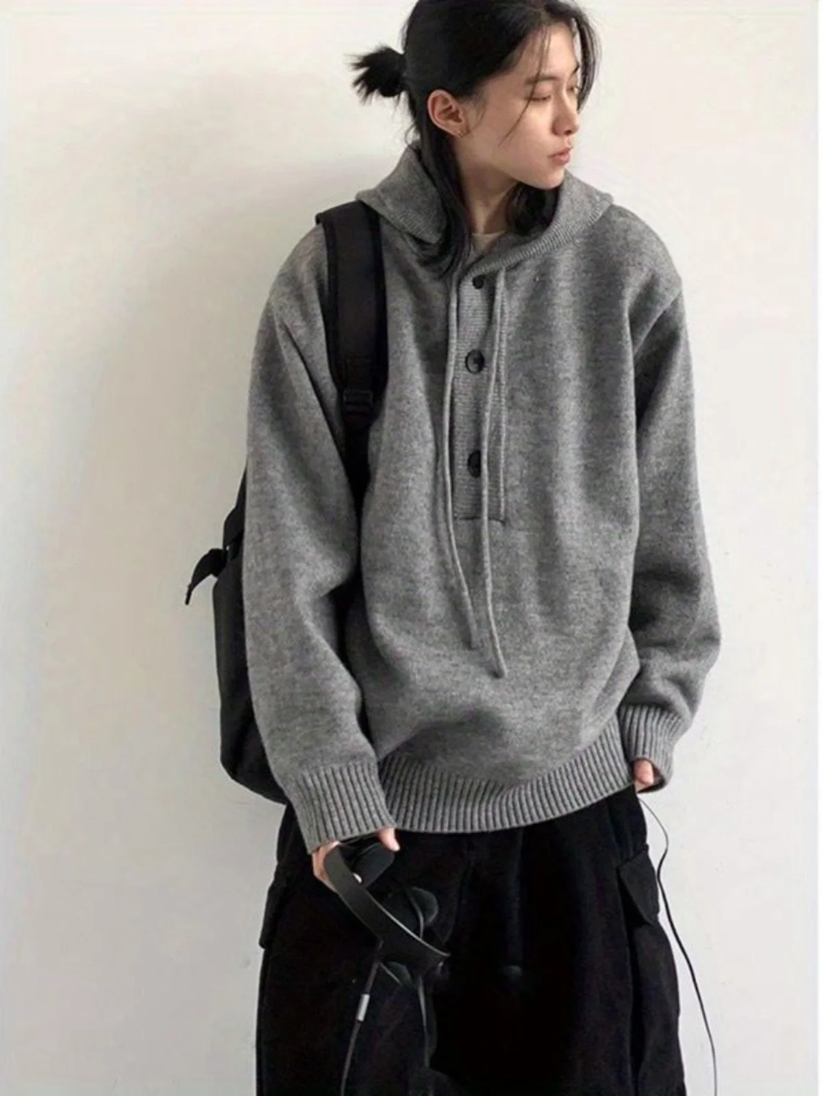 

Японский свитер с капюшоном, зимний, базовый, теплый, свободный, повседневный, вязаный, для пар, с длинными рукавами, с круглым вырезом