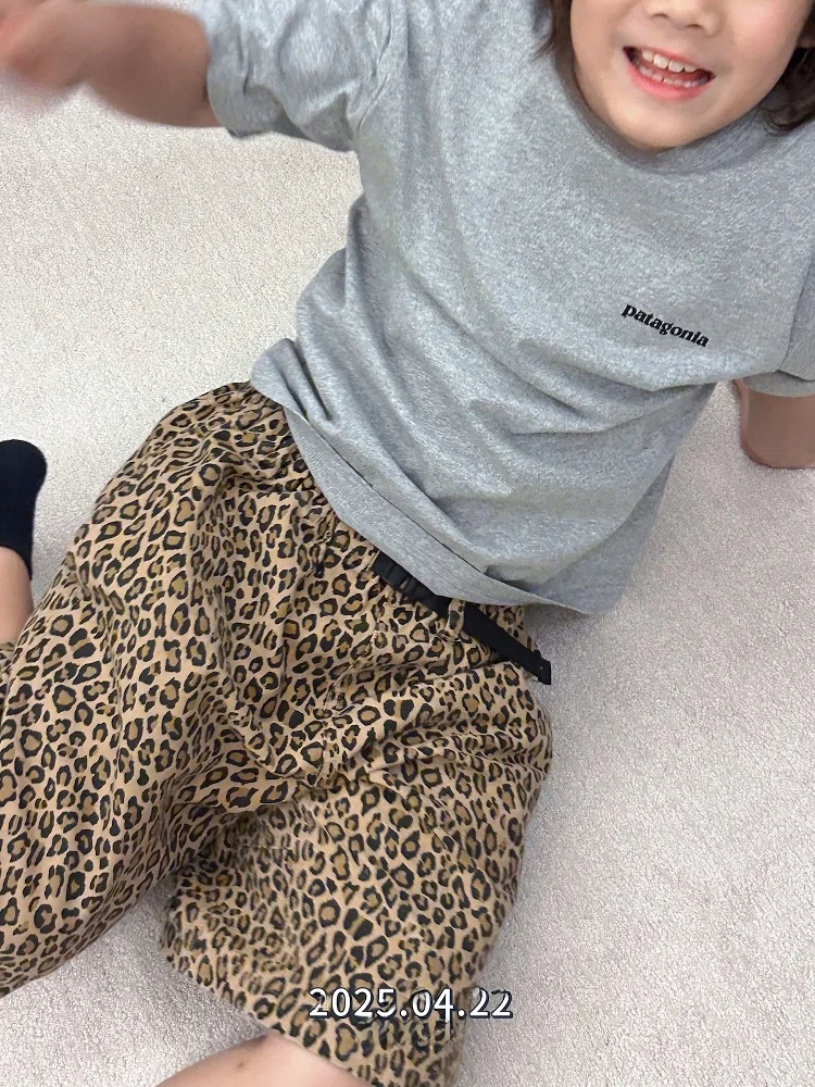 crossbun-kids-parent-child-ex-loose-casual-leopard-print-orts-and-mid-length-pants-japanese-sle-versatile-children's
