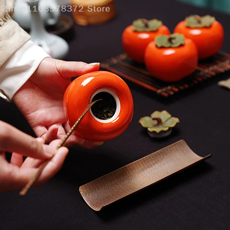 Persimmon Teapot Household Ceramic Spice Storage Tank Pottery Jar Seasoning