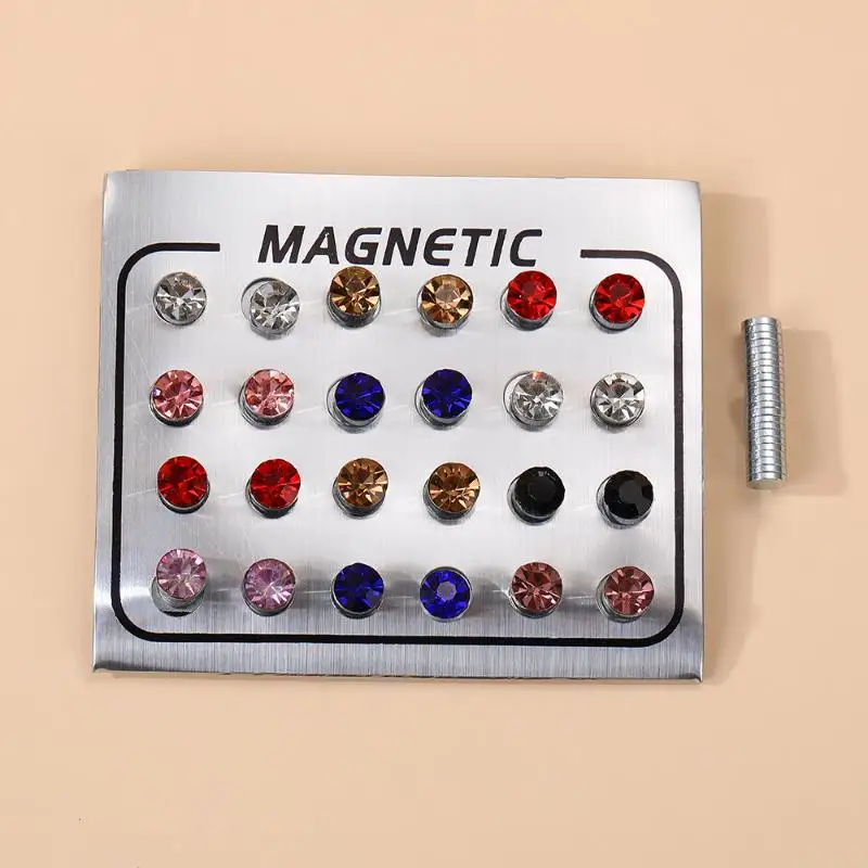 Magnetic Fake Earring Studs 4/5/6MM Round Shape Crystal No Piercing Ear Stud Unisex Round Magnetic Clip Stud Earrings