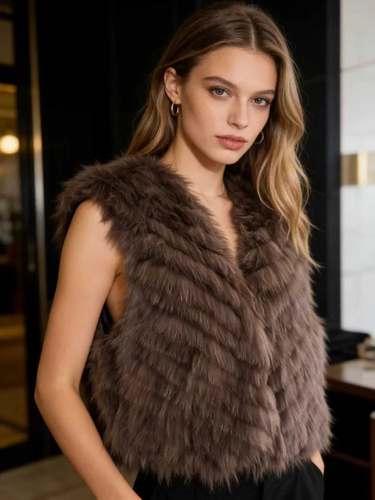 

OFTBUY Autumn Winter Women Natural Fox Fur Coat Sleeveless Winter Real Fur Jacket Vest Bolero Women's Clothing Female Outerwears