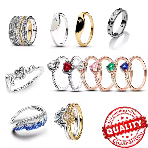 Exquisite 925 Sterling Silver Multicolor Heart Feather Sun and Moon Pearl Ring Fine Jewelry Gifts for Women