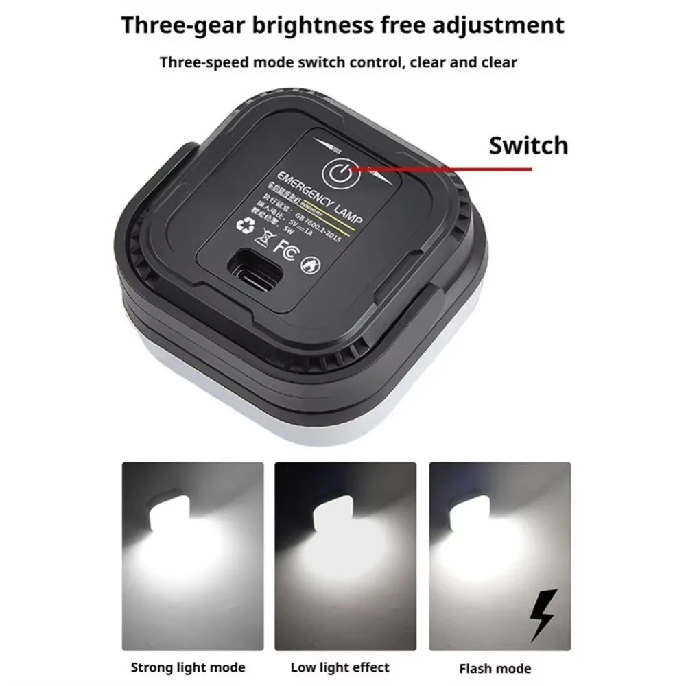 Mini lanterne de Camping à luminosité réglable, étanche, lampe de travail LED, Rechargeable par USB, lampe suspendue à trois réglages pour l'extérieur