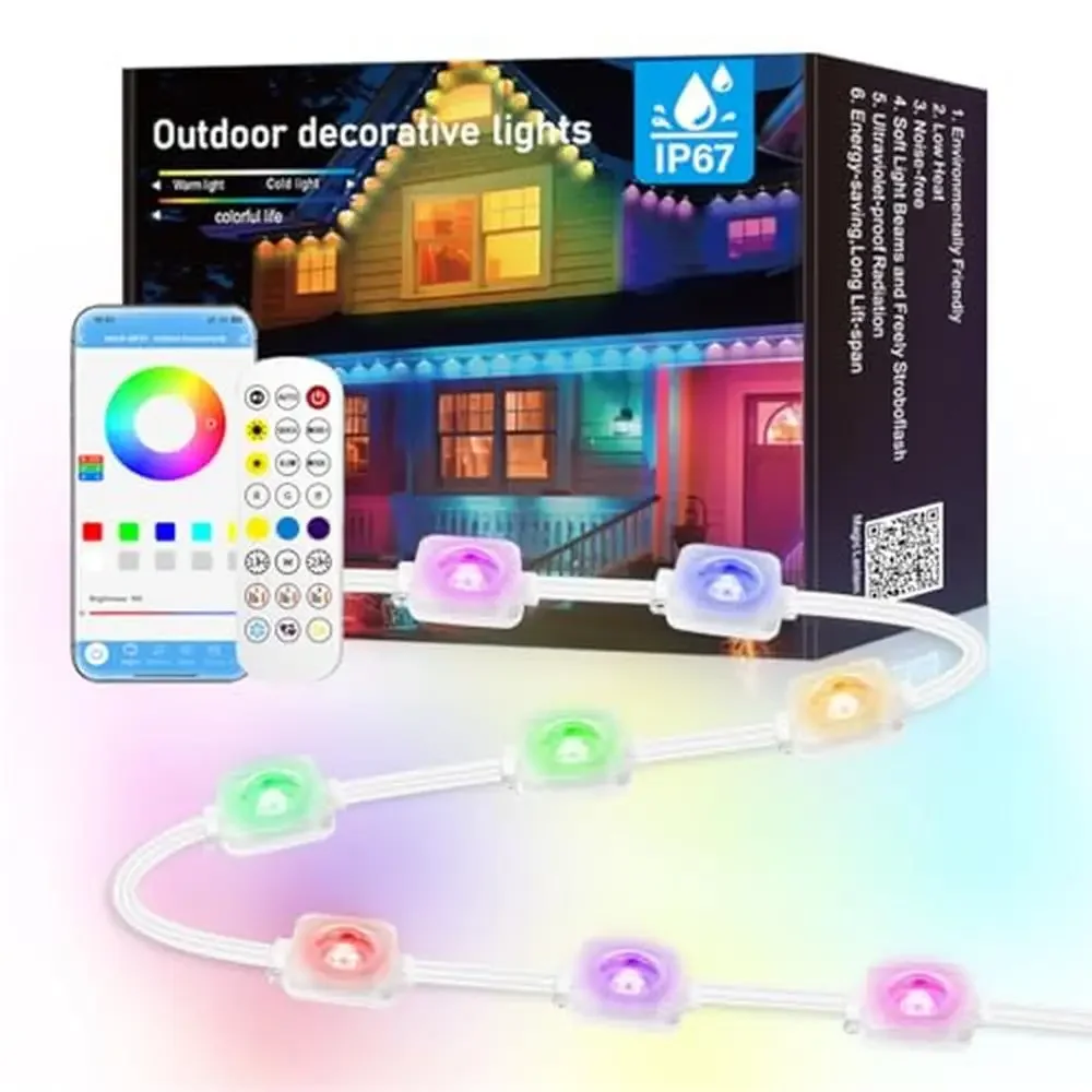 100FT Smart RGB IC Outdoor Eaves Lights App Remote Control 234 Dynamic Modes Waterproof Yard Patio Garage Music Sync Timer