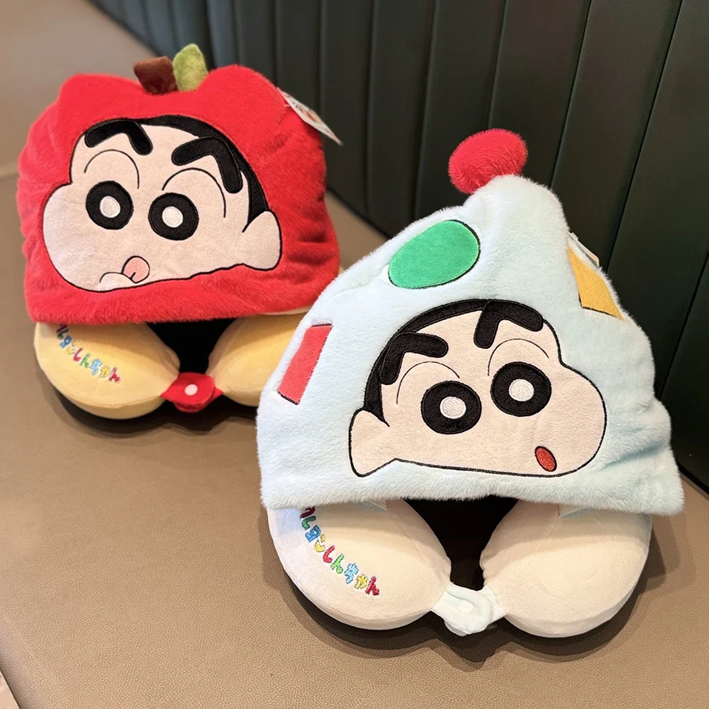

Memory Foam Cute Crayon Shin Chan Plush U-Shaped Neck Pillow Cartoon Travel Neck Support With Hat Comfortable Washable Gifts