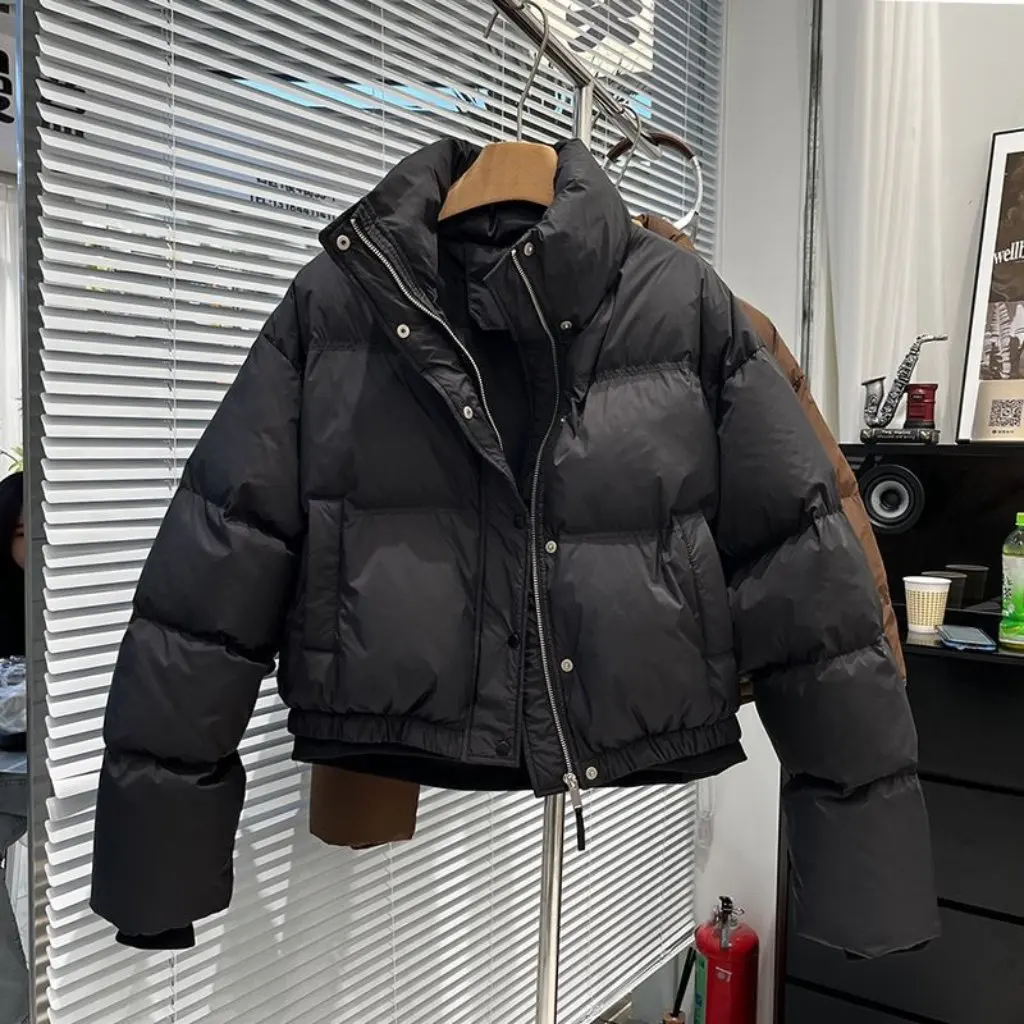 

Winter Fashion Korean Style Women's Cotton Jacket Stand Collar Short Loose Casual Thickened Spliced Hem Clothing