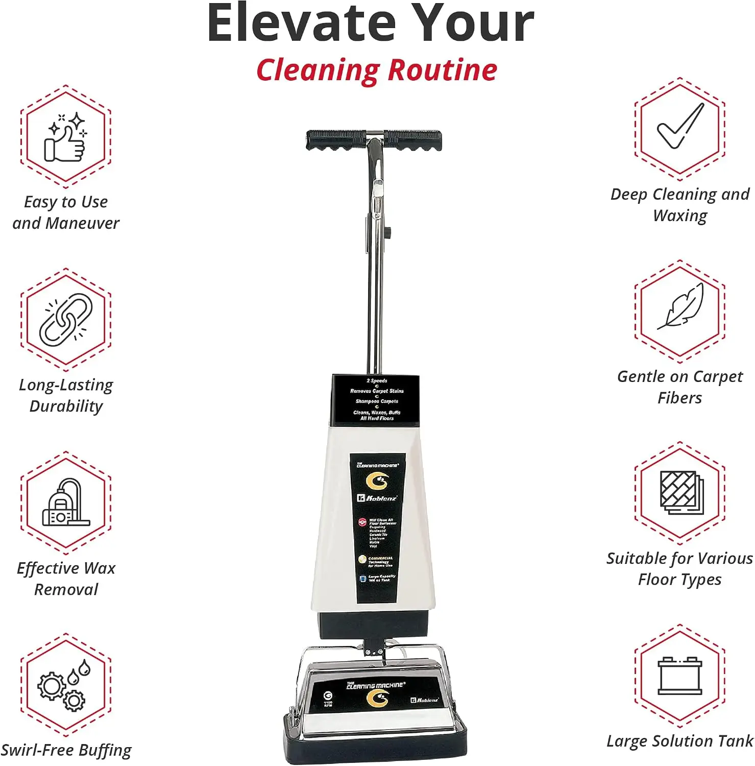 P-2600A Carpet Shampooer Machine, 12 in Floor Polisher, 144 Ounce | Electric Floor Scrubber, Tank, Twin Brushes, Scrubbing and P