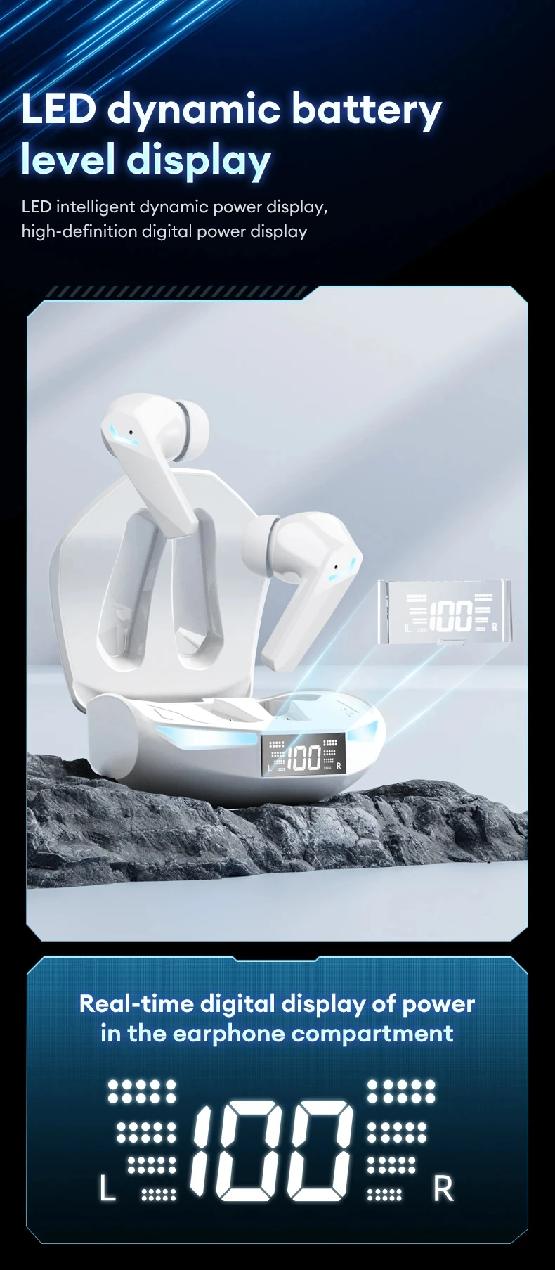 Choice Lenovo XT53 Upgrade Bluetooth 5.4 Earphone Low Latency Wireless Gaming Earbuds LED Display Waterproof Headphones with Mic