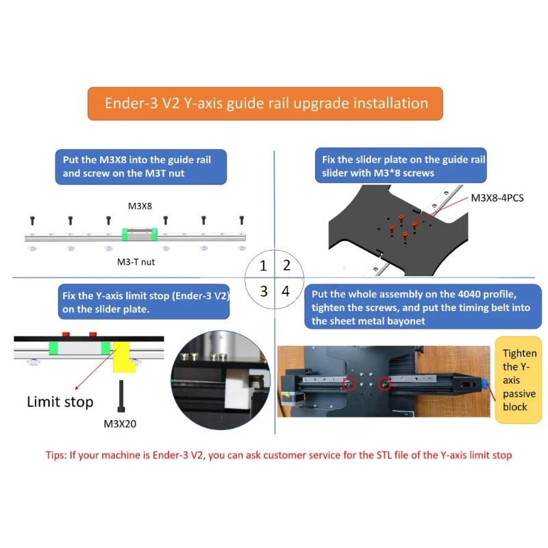 2023 New 3D Printer BLV Y-Axis Rail Guide  for Ender3  3D Printer Upgraded Aluminum  Extruder Screws Heat Bed Plate