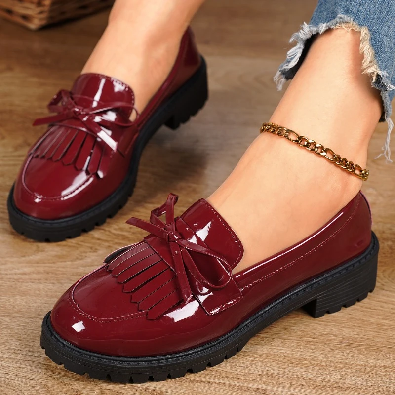 2024 Women\'s Summer New Fashion Round Toe Shallow Mouth Slip-on Loafers PU Leather Daily Comfortable Casual Office Low-top Shoes