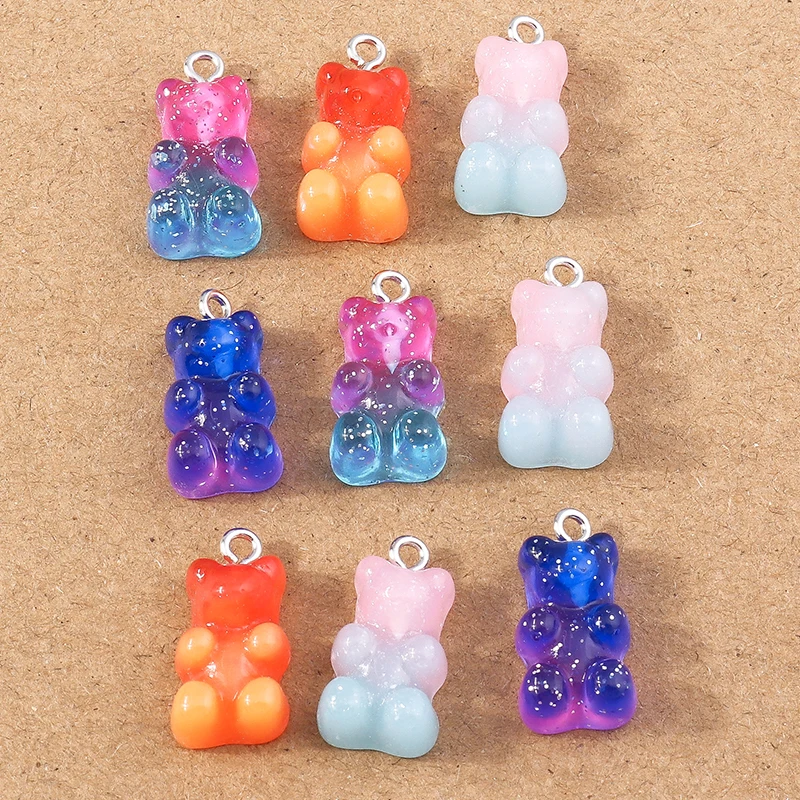 10 قطعة 10x20 مللي متر الكرتون الحيوان Charms الراتنج الملونة الدب Charms المعلقات لصنع المجوهرات Earrings بها بنفسك أقراط قلادة الحرف لوازم