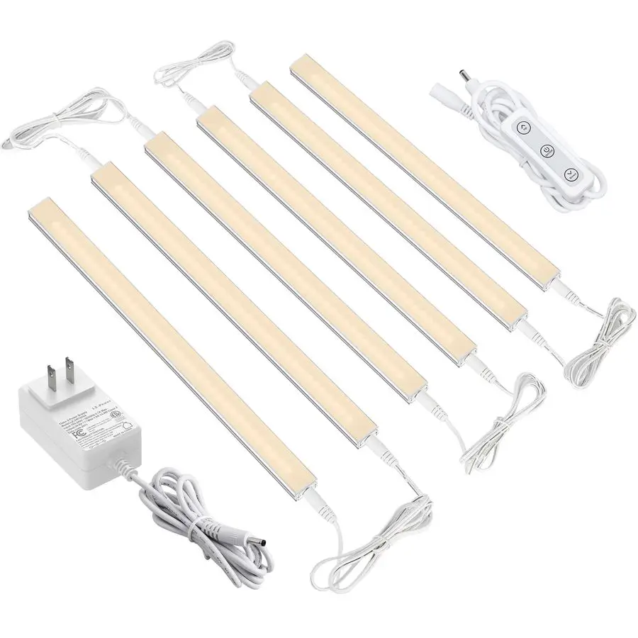 

Dimmable Under Cabinet Lighting 6 Pcs 12 Inch Linkable Led Counter Light Bars, Warm White 2700K, DC24V 1320Lumens, 18W Shelf Lig