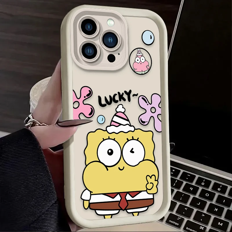 حافظة طباعة دمى سبونجبوب لهاتف آيفون 17 Air 16 16E 15 14 13 12 11 Pro Max X XS Max XR SE 2020 SE4 7 8 غطاء كامل مقاوم للصدمات