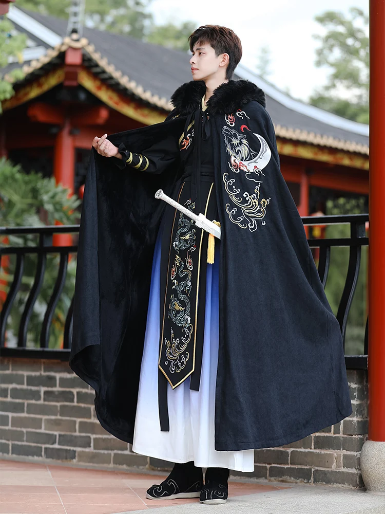 ele-embroidered-large-size-hanfu-men's-jaet-haome-cowl-ne-coat-faionable-casual-wear-polyester-chiffon-fabric
