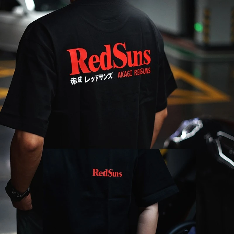 Men's Youth Japan JDM Improved Initial D Akagi REDSUNS Short Sleeved T-shirt 2026 Men's Printed T-shirt