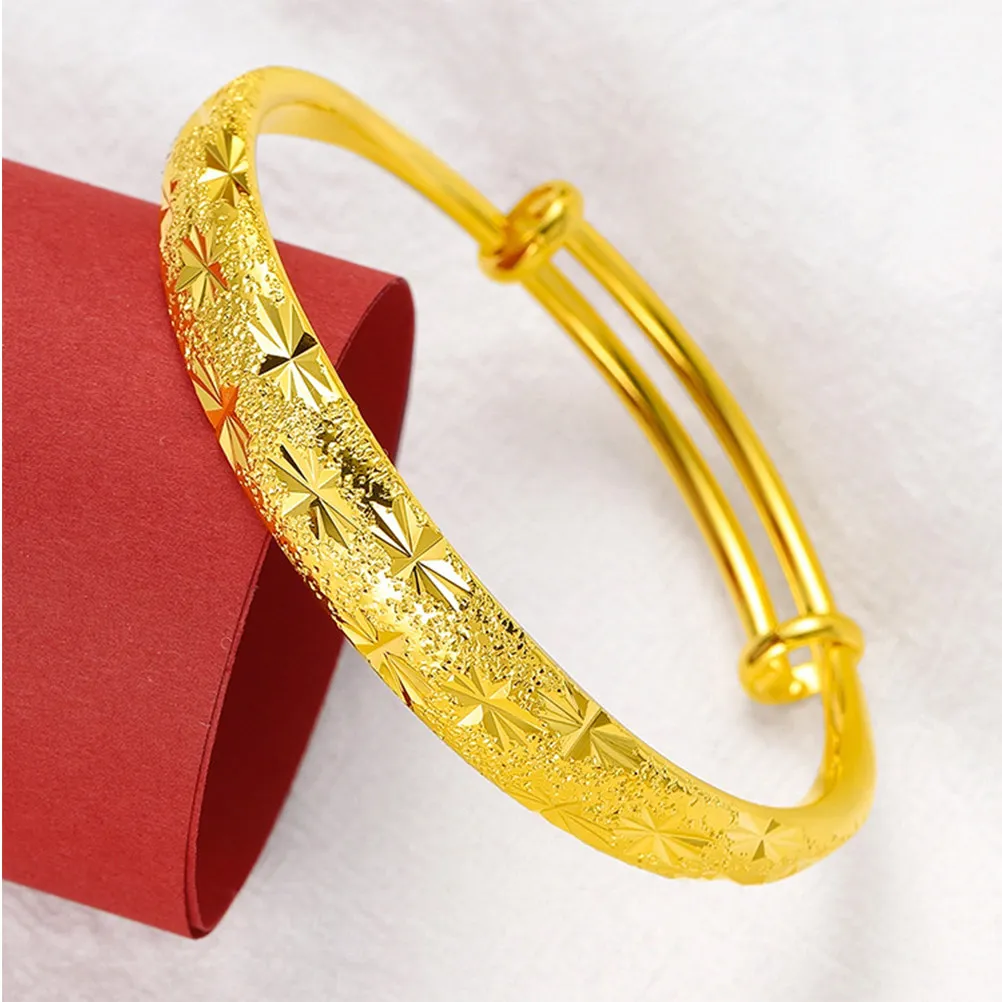 1Pcs Thickening Gold Bracelet Push Pull Alluvial Design Brass Wrist Jewelry Women Bangle Simple Delicate Gift for Birthday