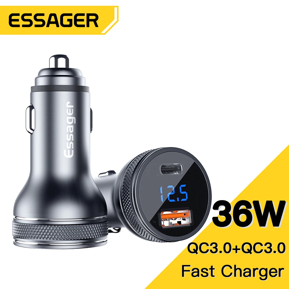 Essager 36W USB Car Charger Quick Charge 4.0 3.0 FCP SCP USB PD For Xiaomi iPhone 12 13 14 Pro Fast Charging Car Phone Charger