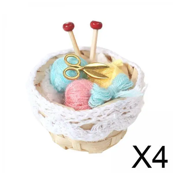 

Миниатюрный набор корзин для шариков из пряжи для 1, 12, миниатюрный кукольный домик, мини-шерстяной декор, аксессуар