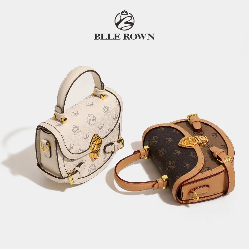 2024 New Fashion Retro Classic White Brown Handheld Saddle Bag Women's One Shoulder Crossbody Bags