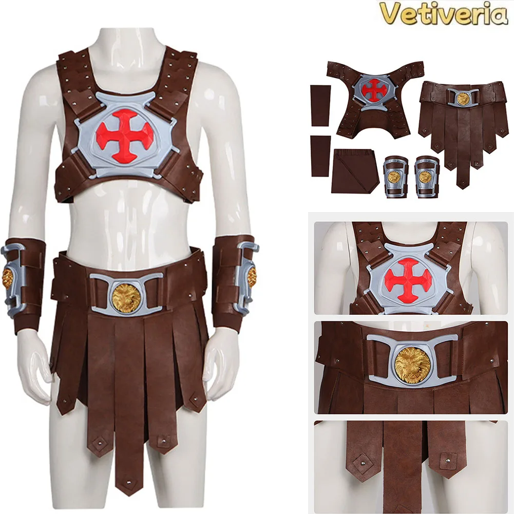 Herren Cosplay Kostüm Set mit Oberteil, Shorts und Handgelenkschutz, Masters of the Universe Rollenspiel-Outfit für Halloween und Karneval