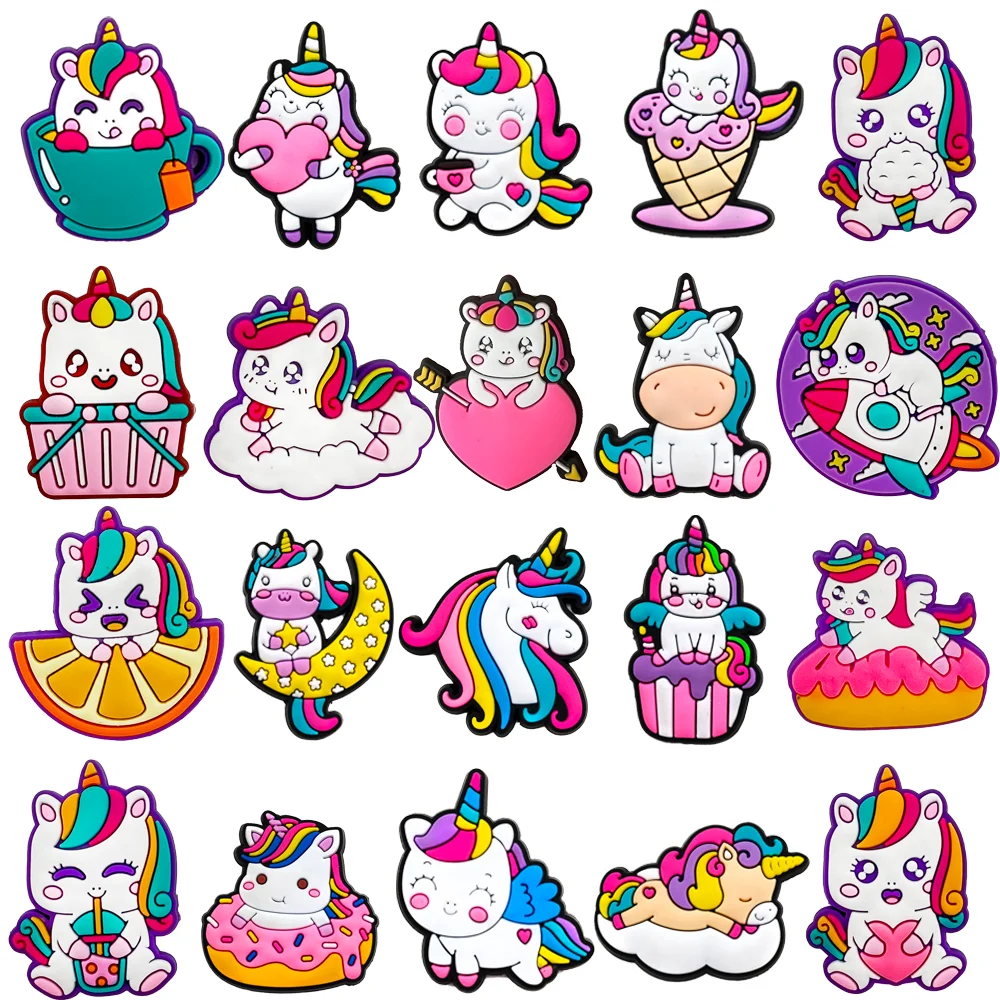 1Pcs Lovely Unicorn Sandals Shoe Charms PVC Shoe Accessories Boys Girls Slippers Buckle Decorations Pins Fit Woman Gifts