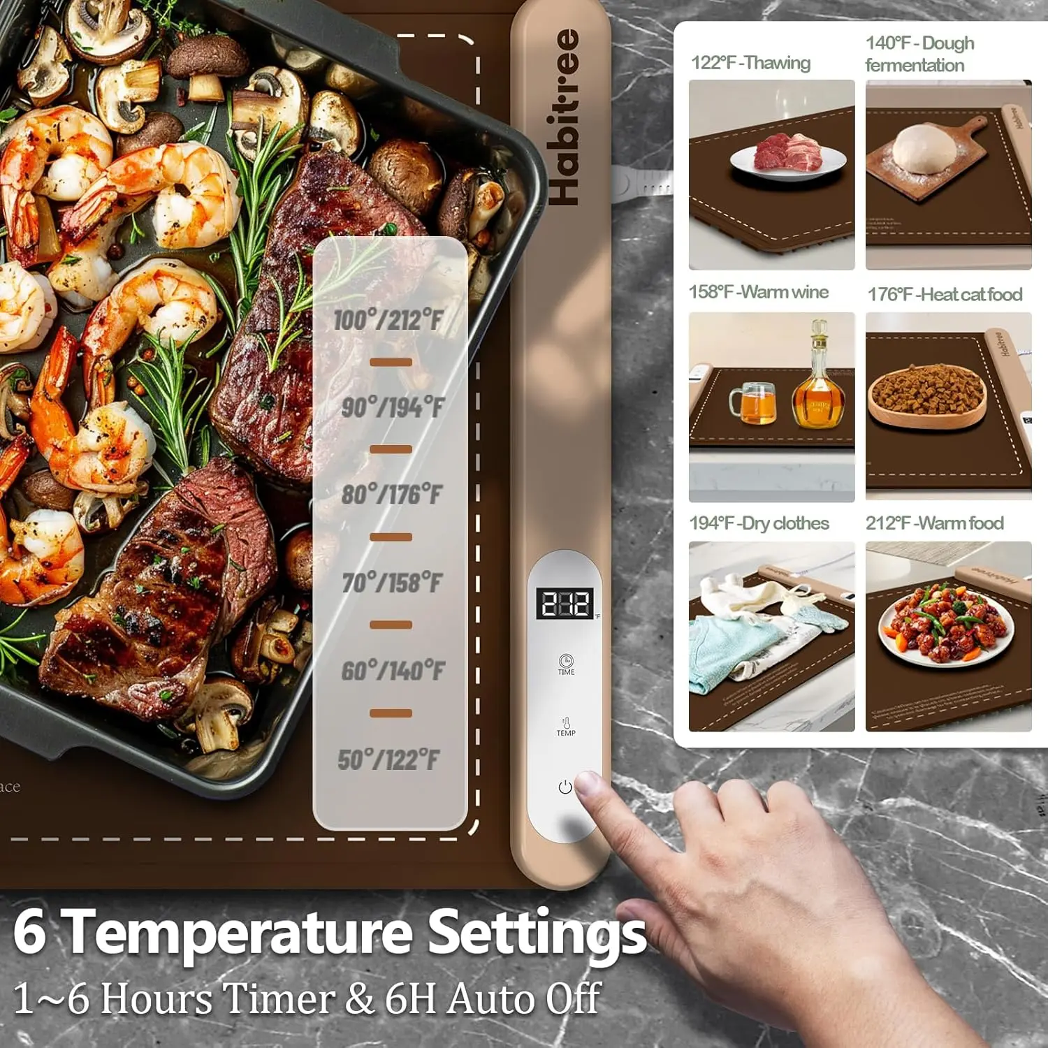 3-Pack Silicone Food Warming Mat with 6-Level Temp Control, Portable Rollable Design for Parties and Home Use