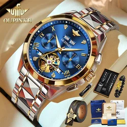 OUPINKE 3186 Men Tourbillon Watch Luxury Brand Skeleton Automatic Mechanical Watch Waterproof Sapphire Mirror Business Men Watch