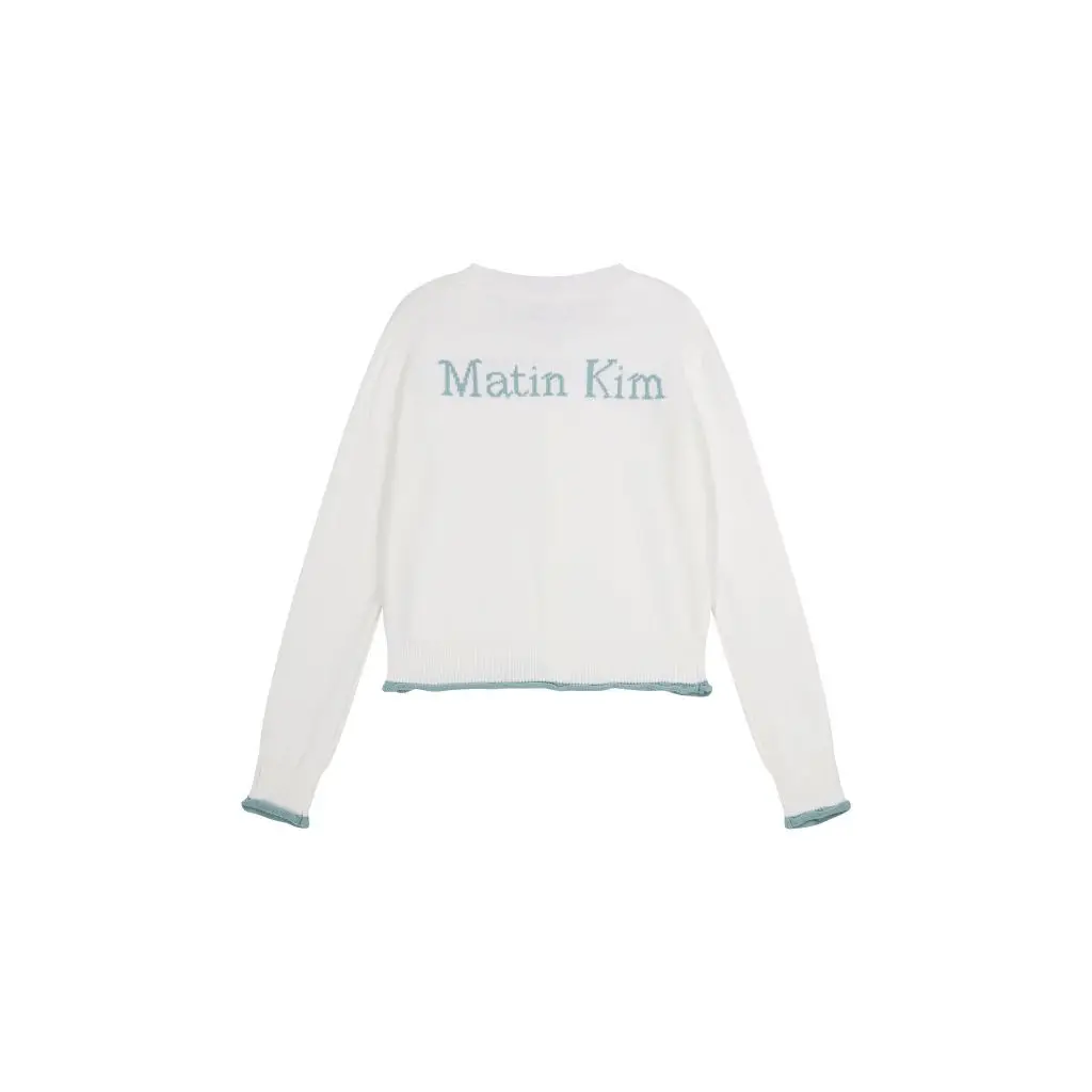 Matin Kim Logo Cardigan Ningning Worn Jacquard Knit Round Neck Women Preppy