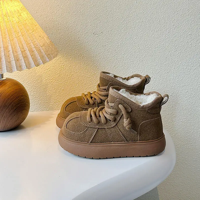 

Girl Boy Thicken Sneakers Winter Anti-Slippery Fleece-Lined Cotton Shoes Keep Warm Outdoors Child Fashion Kawaii New Casual Shoe