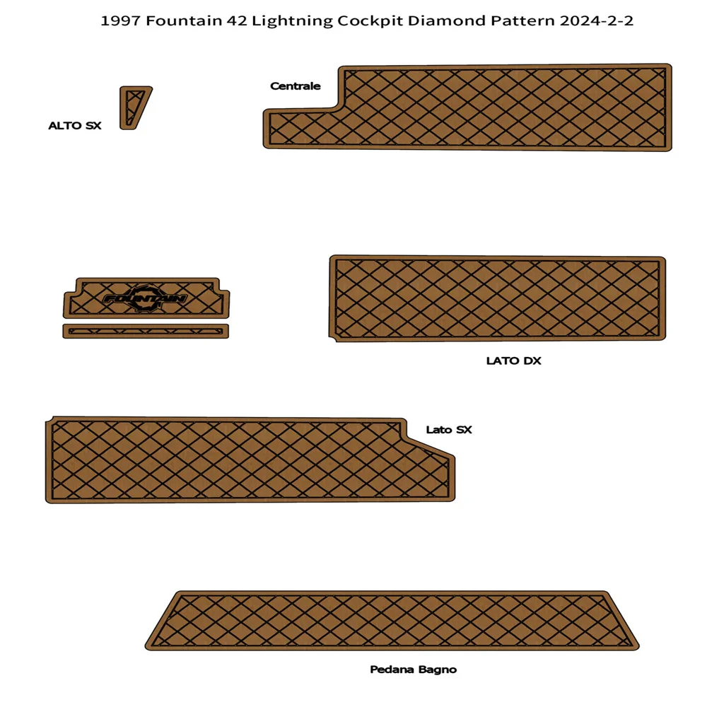 

1997 Fountain 42 Lightning Cockpit Pad Boat EVA Foam Faux Teak Floor Mat Flooring SeaDek MarineMat Gatorstep Style Self Adhesive