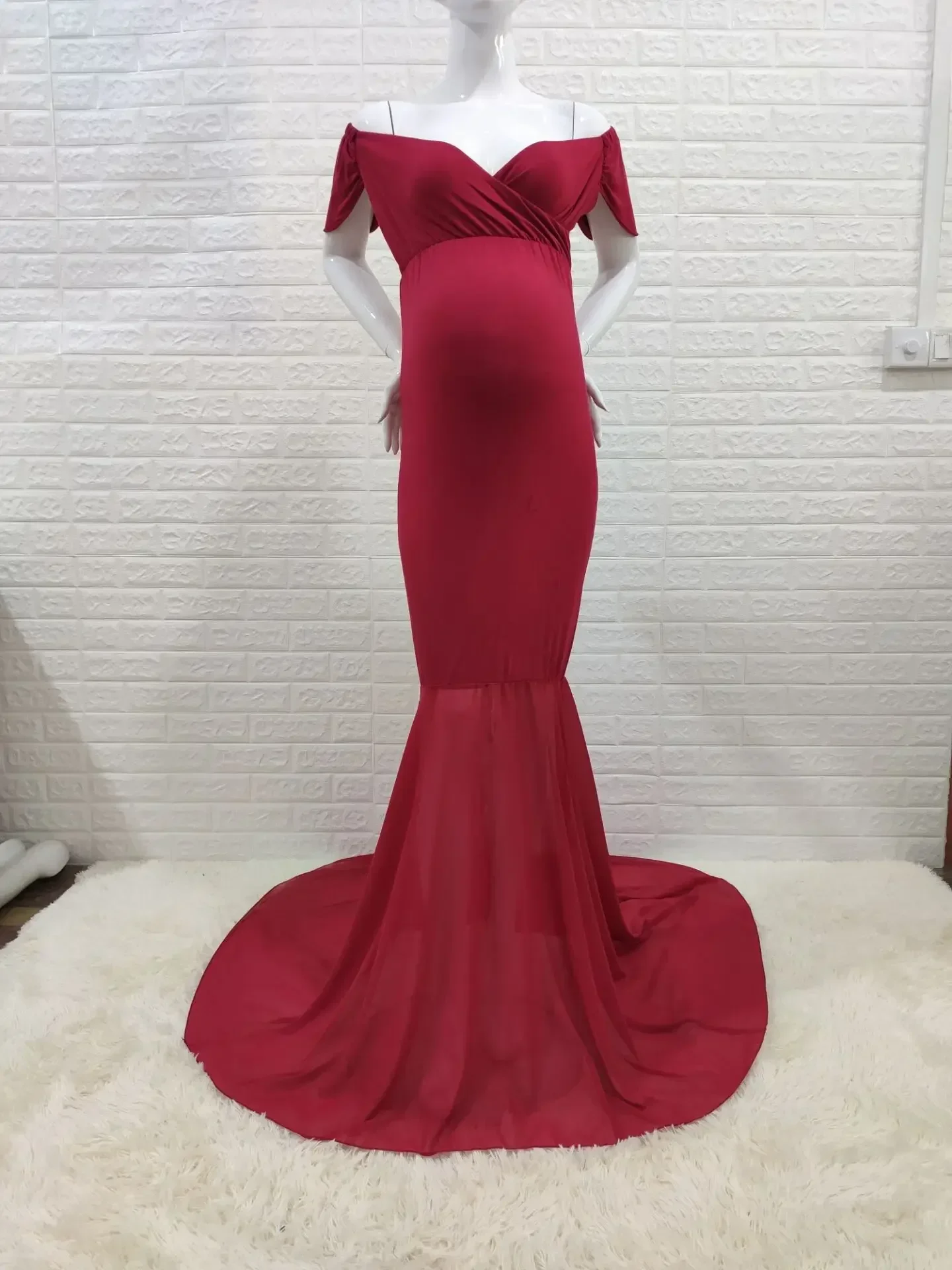 

Elegant Sexy Maternity Dresses Photo Shoot Pregnant Women Dress Short Sleeve Shoulderless Pregnancy Photography Woman's Clothing